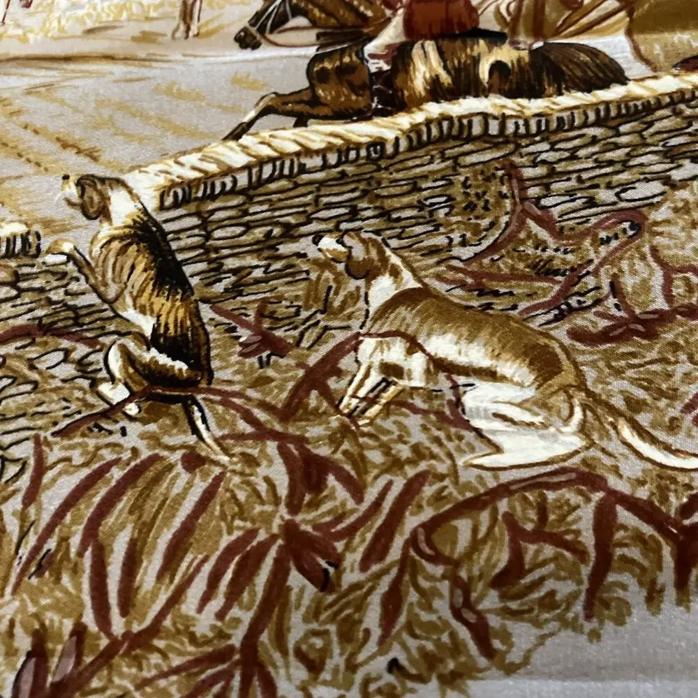 Vtg Hunt Scene Silk Scarf Bronze Equestrian Hunting Print Fox Hunt Japan Luxury